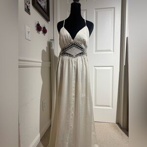 Audrey 3+1 Cream Backless Dress with Crocheted Detailing